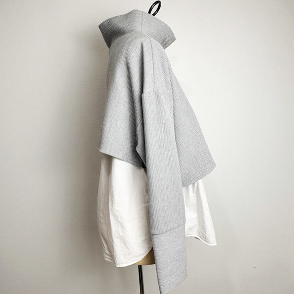 Zara Trafaluc Zip Shoulder Layered Top Mock Neck Gray White Size Small - Picture 7 of 11